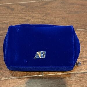 Augustinus Bader Blue Velvet zipper makeup Pouch with AB Logo new
